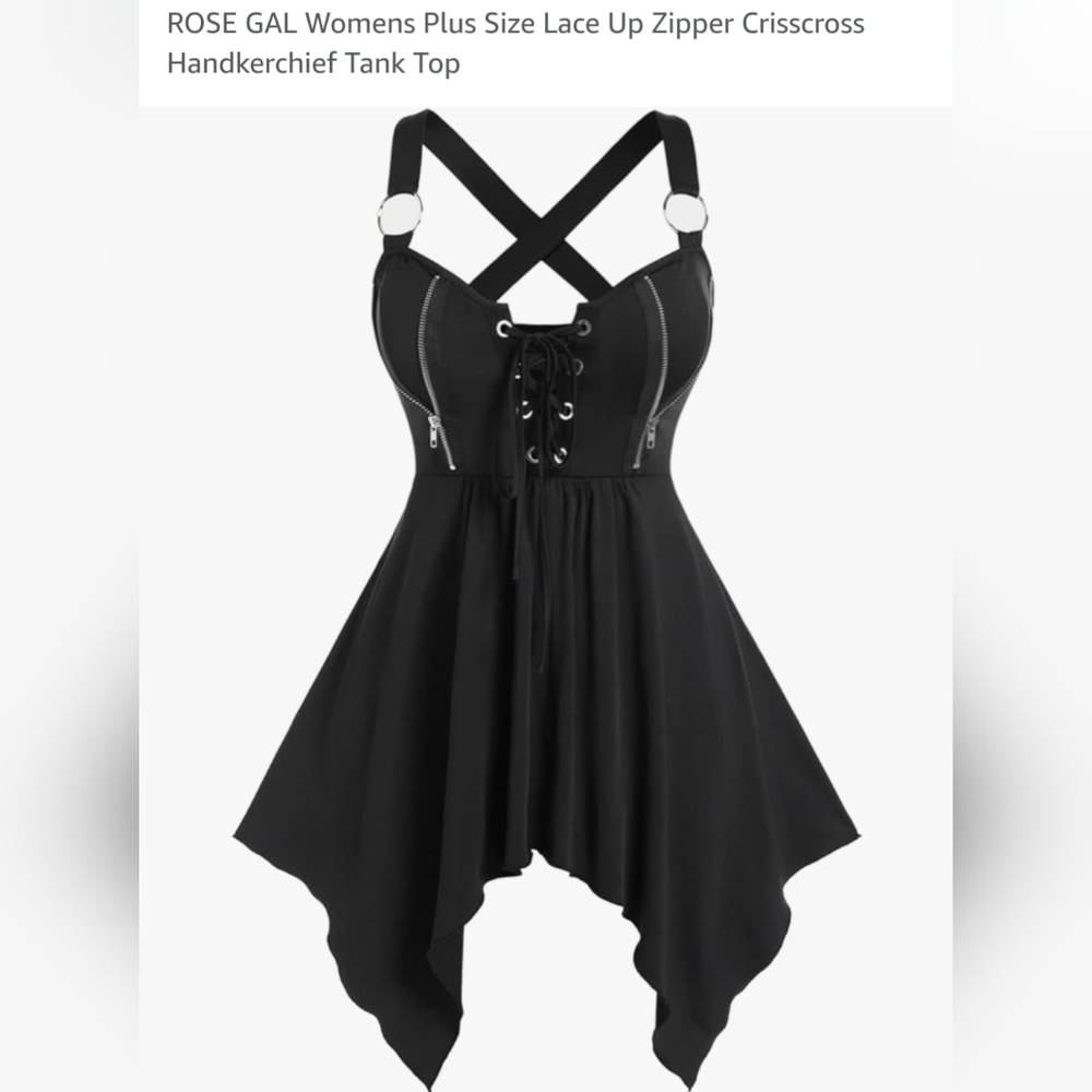 Plus Size, Lace Up, Zipper, Crisscross Handkerchief Tank Top